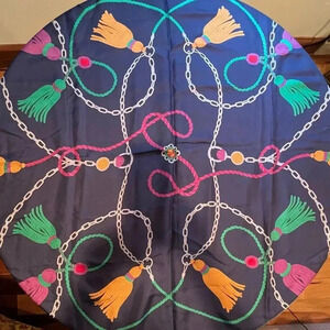 VINTAGE: Ginnie Johansen | ladies tassels & chains silk scarf.